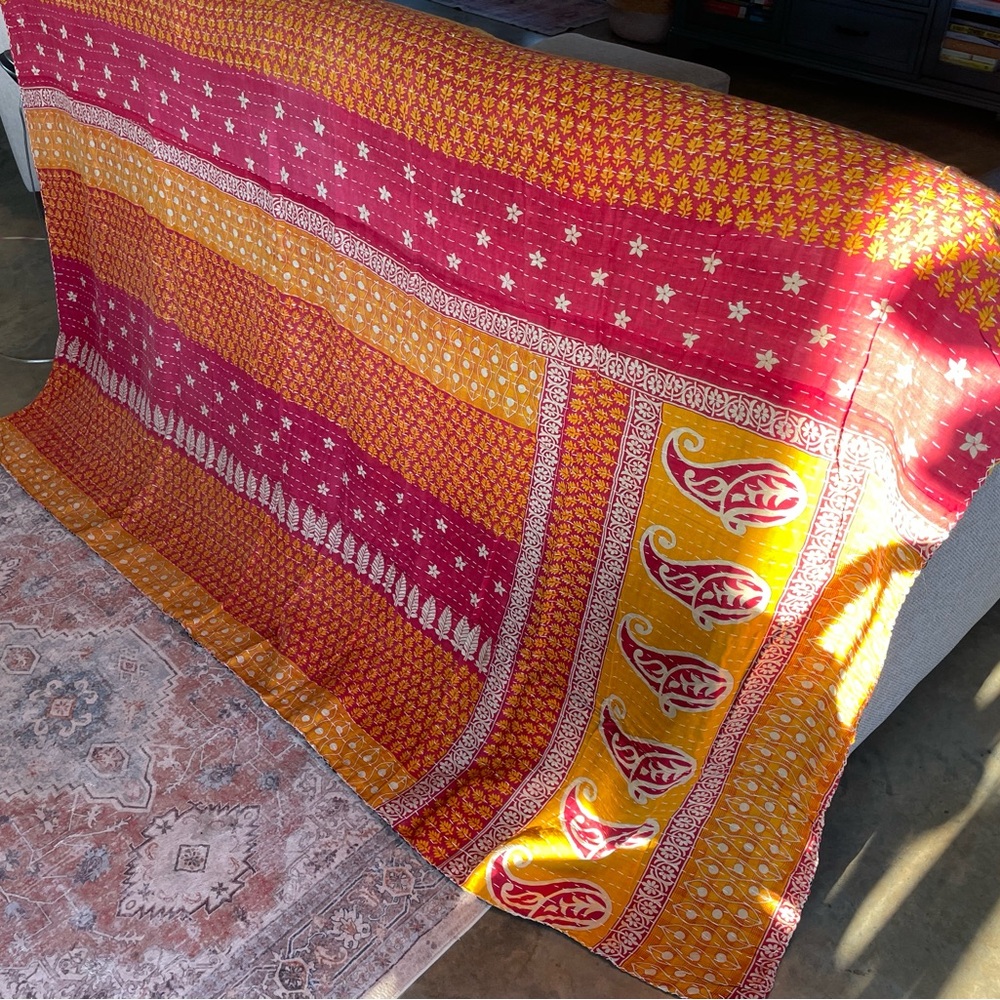 Twin 85x55 Kantha Handmade Quilt Boho Festival Hippie 100% Cotton Brand New